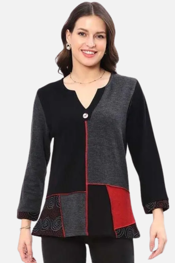 Split V Neck Top Plus - Rooney Print