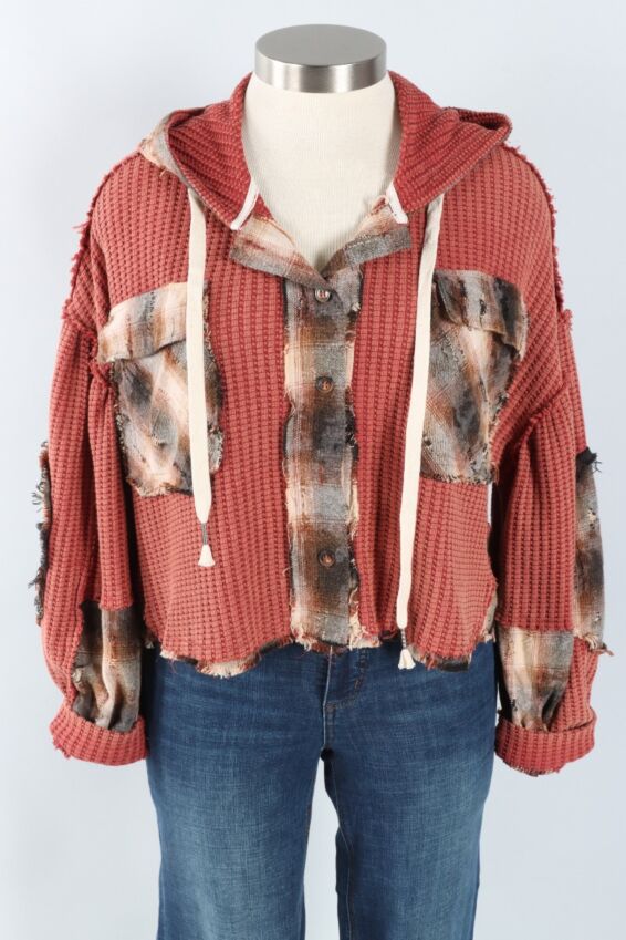 Plaid Patch Top - Maroon