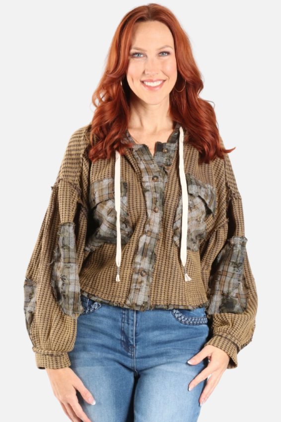 Plaid Patch Top - Charcoal