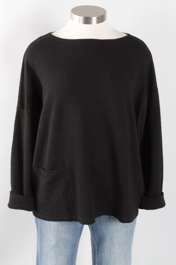 Osize Pocket Pullover - Black Pucker Doublecloth