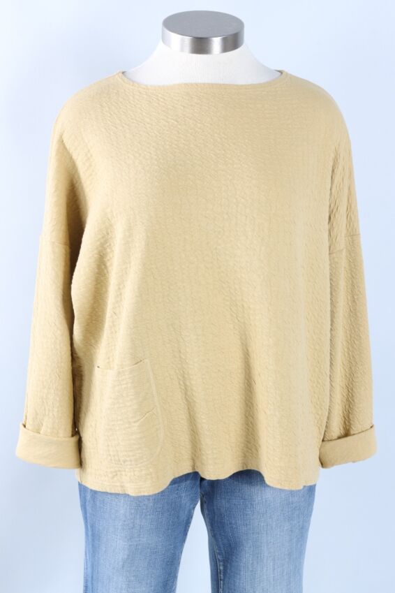 Osize Pocket Pullover - Mustard Seed Pucker Doublecloth