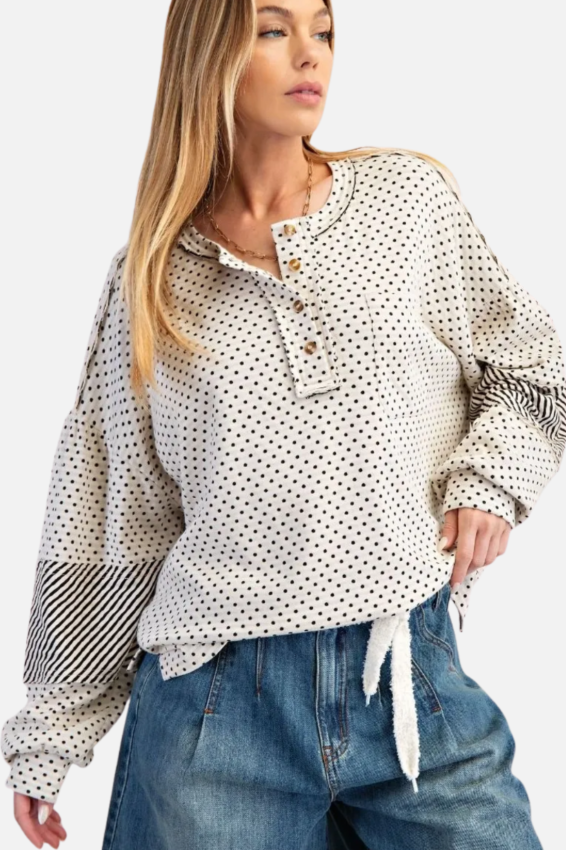 Mixed Print Pullover - Cream