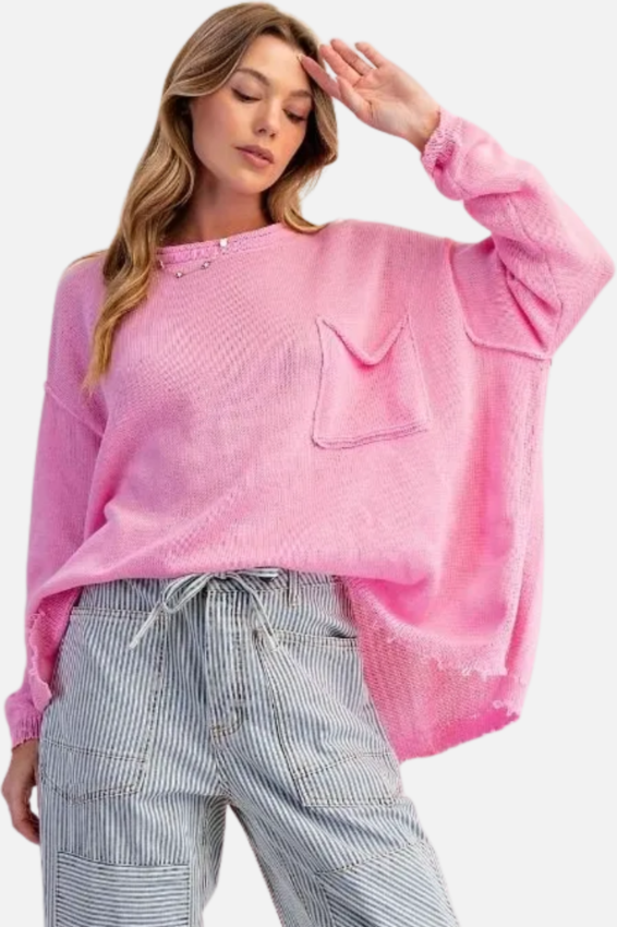 Knitted Boxy Pullover - Pink