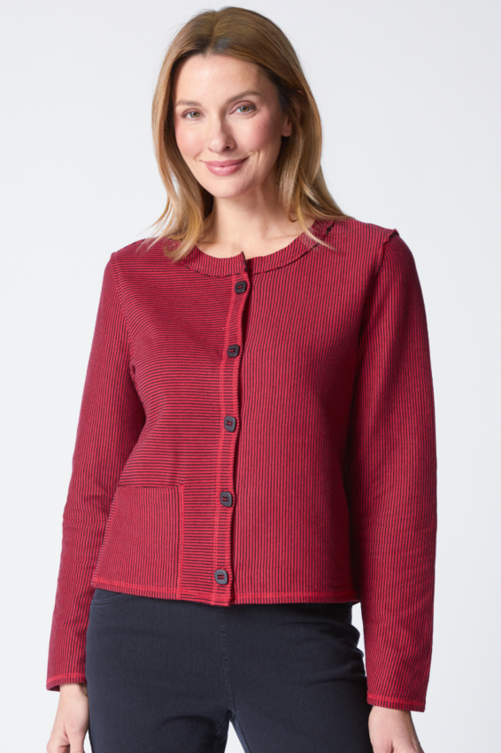 Mixed Stripe Cardigan - Ruby