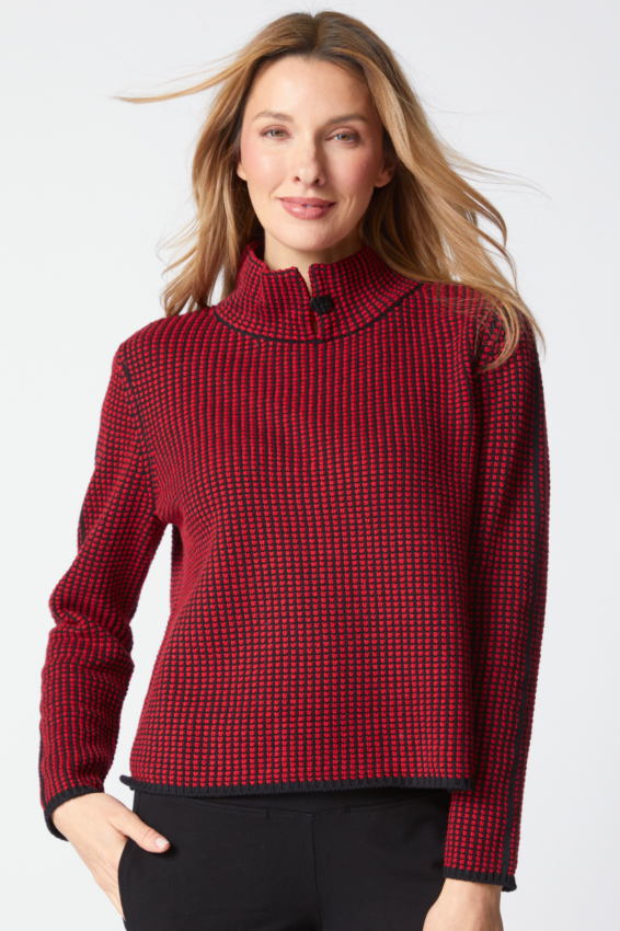 Button Collar Pullover - Ruby