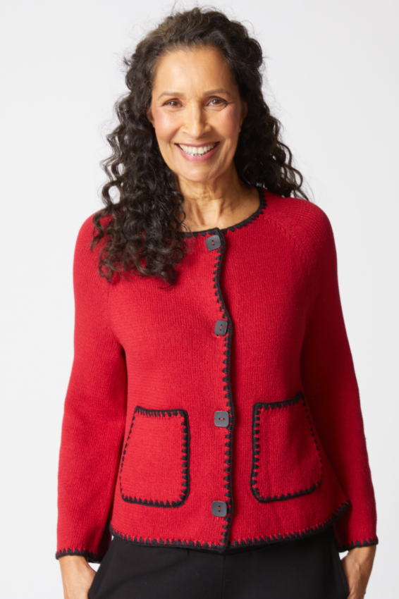 Contrast Stitch Cardi - Ruby
