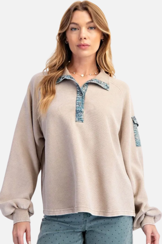 Rib Terry Pullover - Khaki