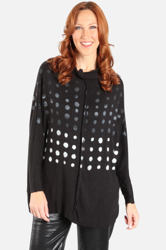 Mock Neck Pullover - Black Ombre Spots