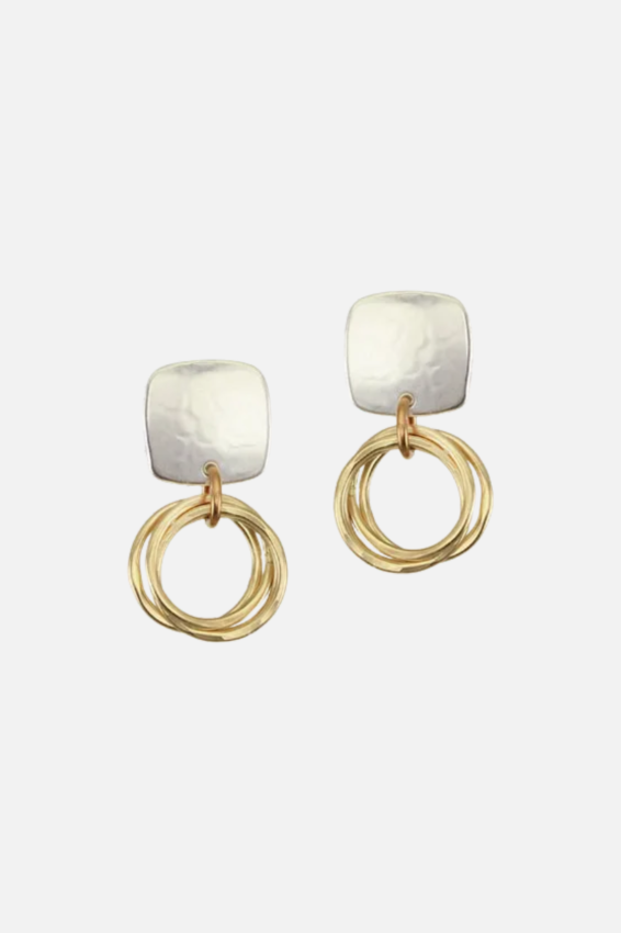 Square with Ring Bunch Earring - Brass & Silver