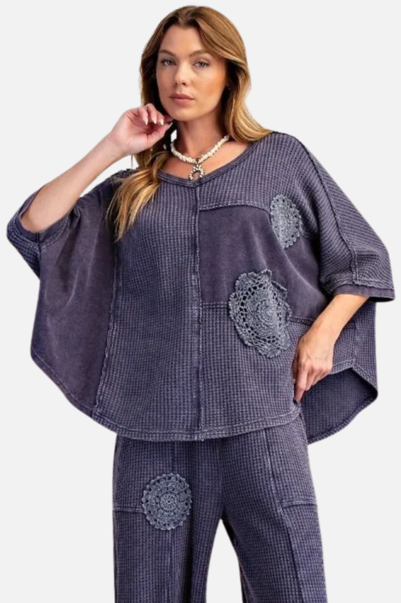 Crochet Patch Thermal Top - Midnight