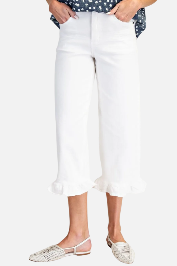 Ruffle Bottom Pant - White
