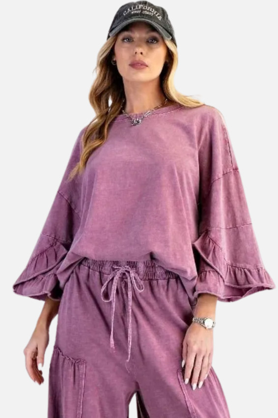 Ruffle Sleeve Top - Raspberry