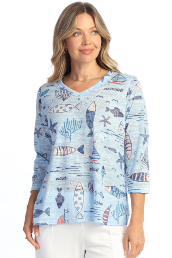 V Neck Slub Top Plus - Newport