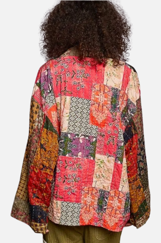 Patchwork Kimono - Navy & Pink Multi