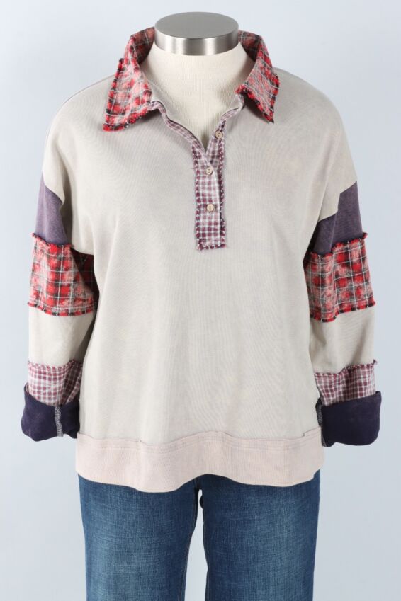 Plaid Henley - Grey