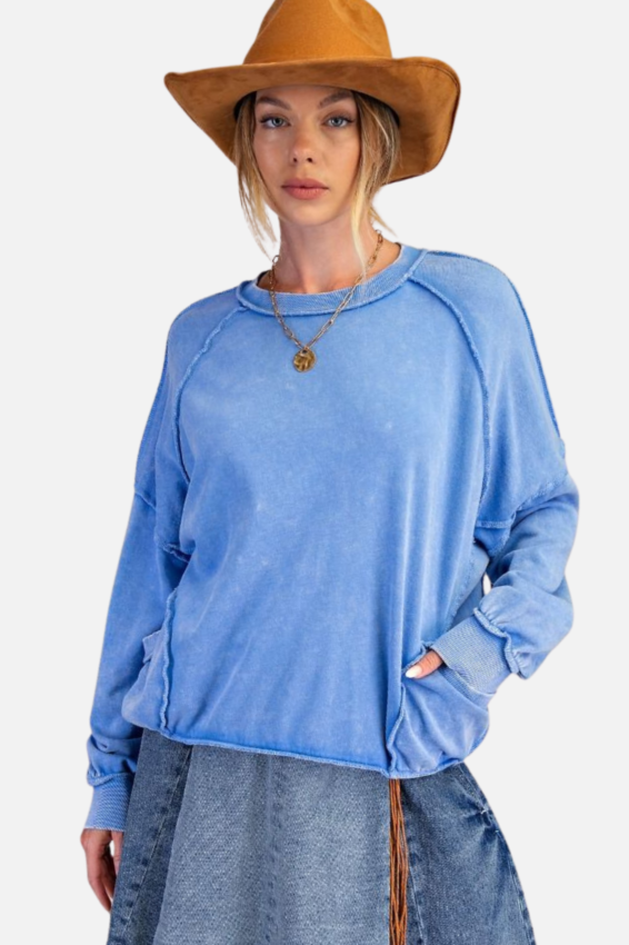 Mineral Wash Pullover - Peri Blue