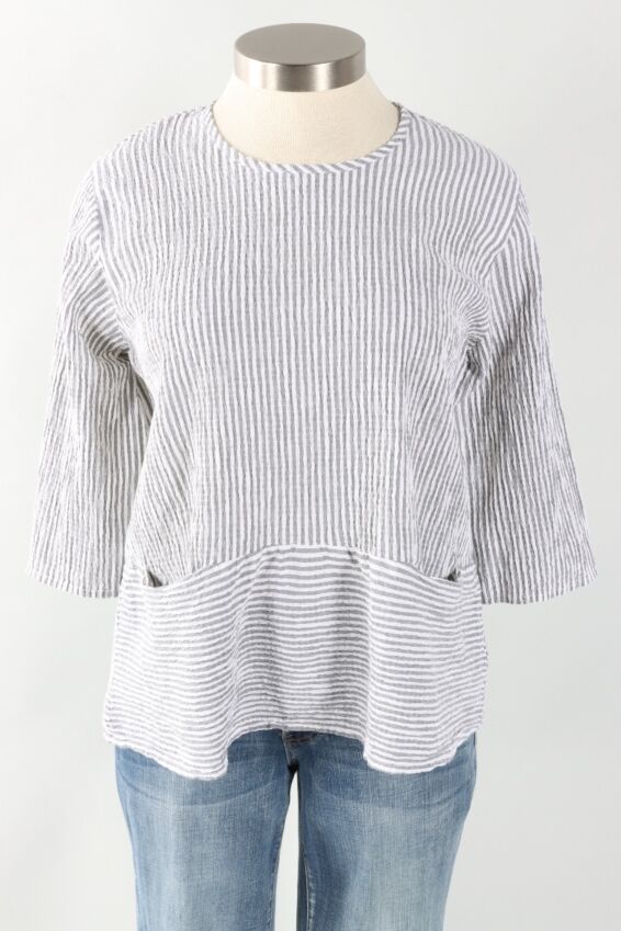 Pocket Pullover - White Stripe Crinkle