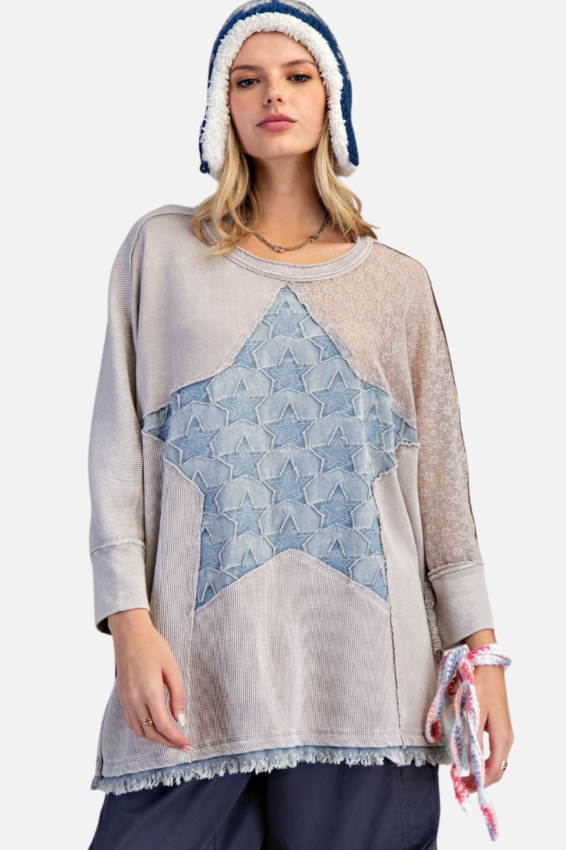 Star Patch Top - Light Ash