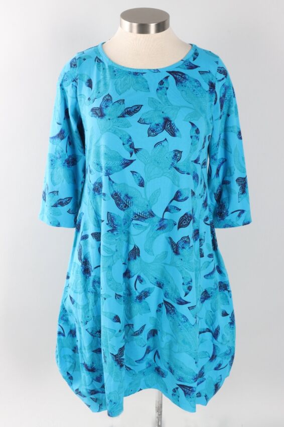 3/4 Sleeve Tulip Dress - Methyl Blue Island Floral Print
