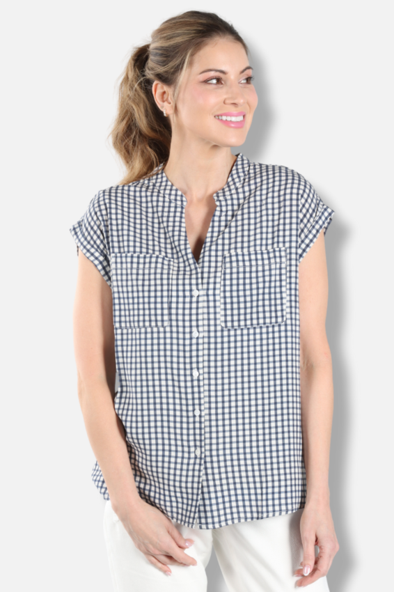 Gingham Blouse - Navy