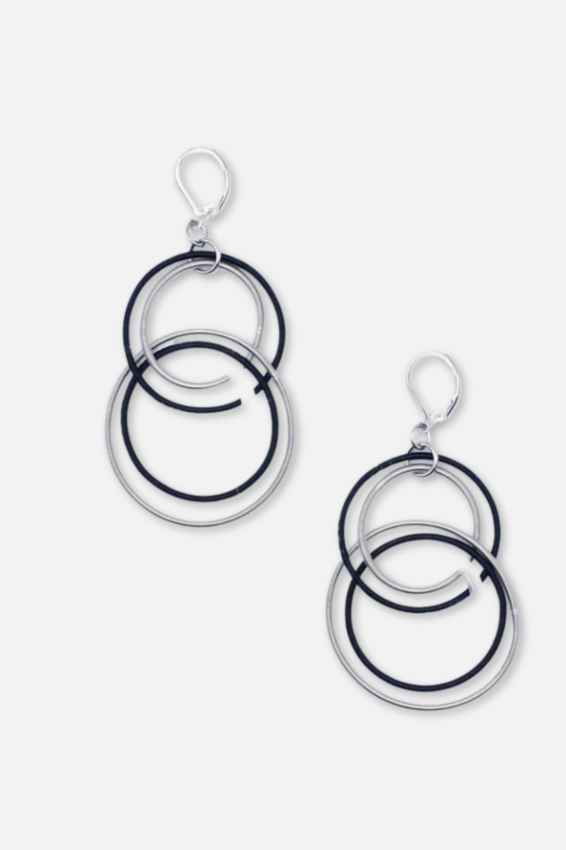 Multi Loop Earring - Silver & Black