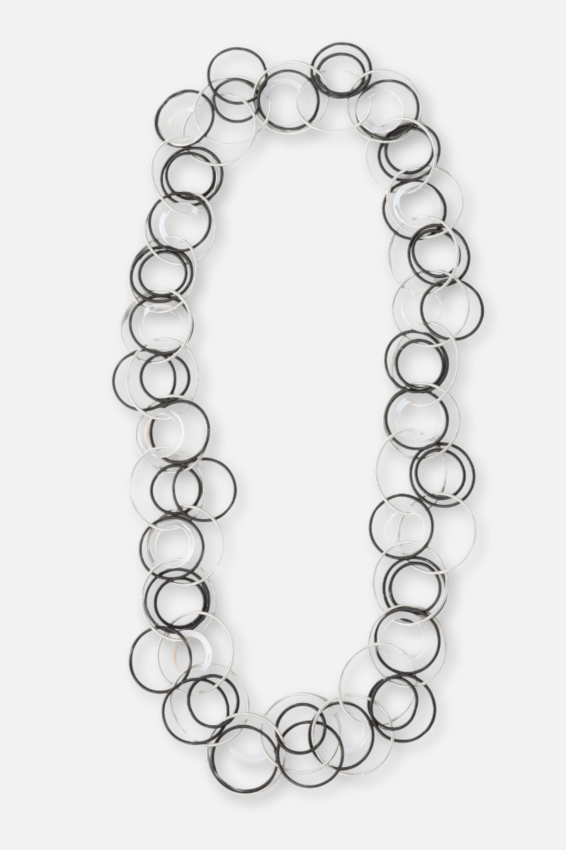 Multi Interlocking Ring Necklace - Black & Silver