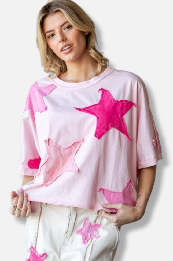 Star Patch Tee - Pink 