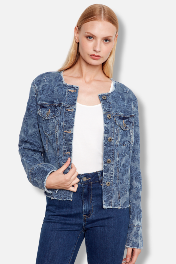 Collarless Jacket - Medium Blue