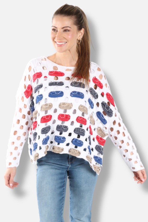 Bandana Weave Pullover - White Mix