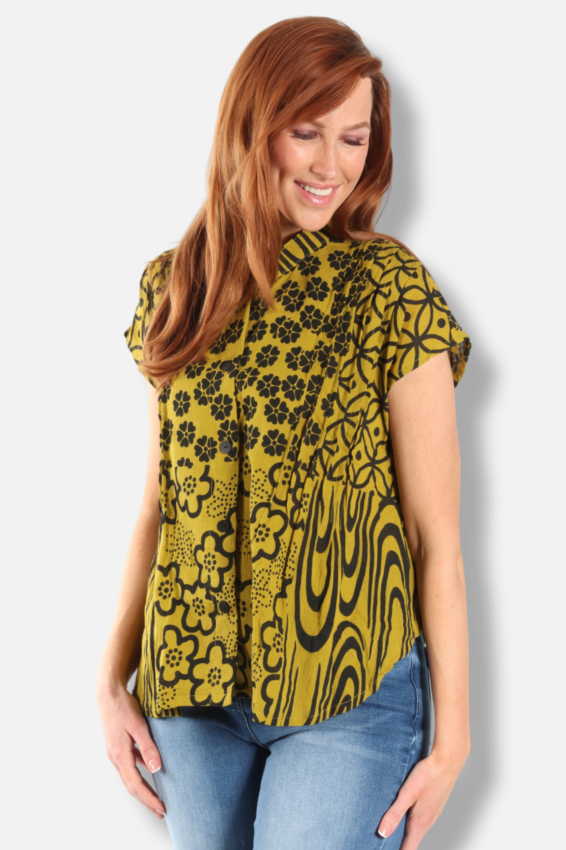 Pintuck Blouse - Olive Patch Swatch