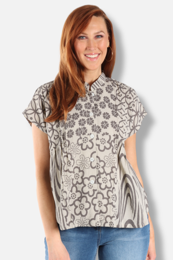 Pintuck Blouse - Silver Patch Swatch