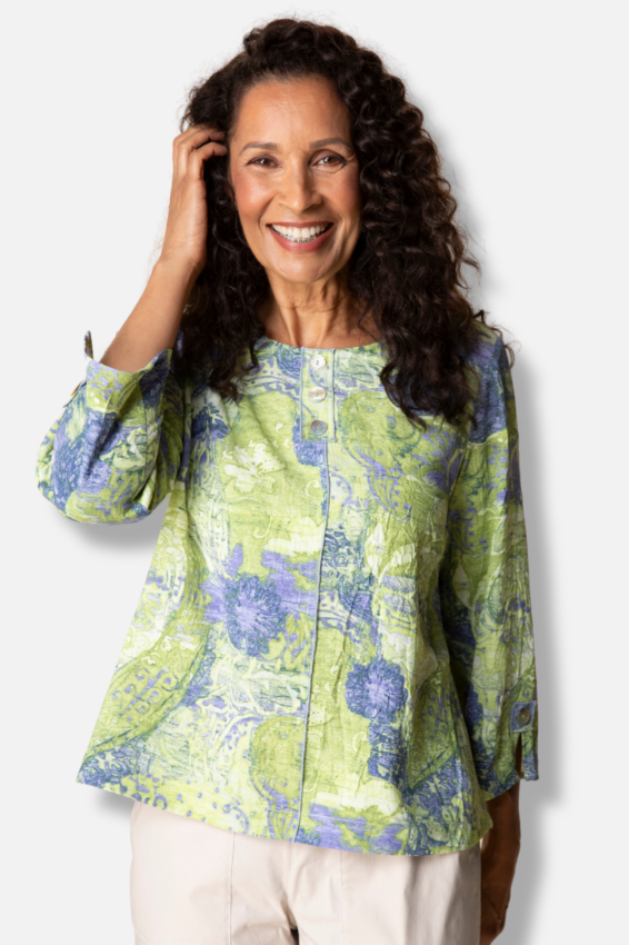 Pleat Back Pullover - Aloe Spring Medley