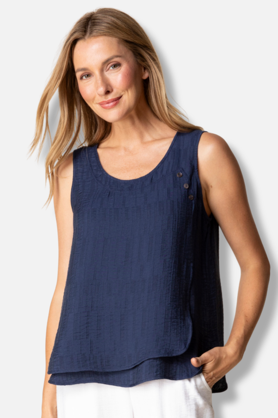 Button Layer Tank - Navy Jacquard