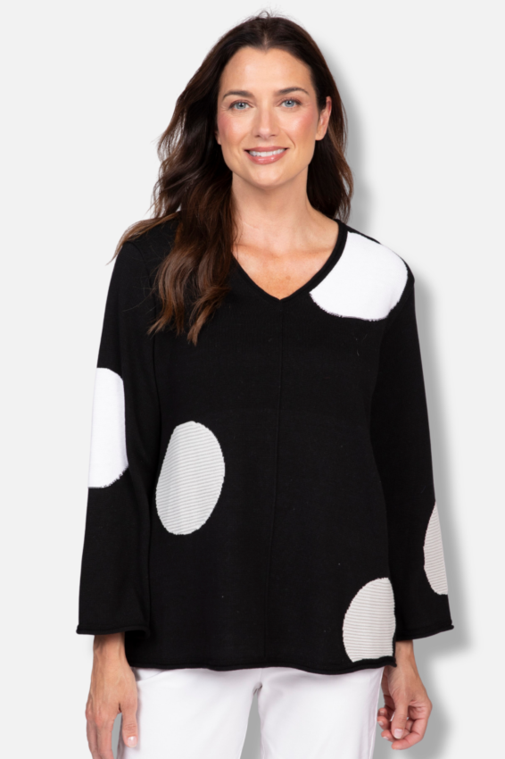 Mixed Dot V-Neck - Black