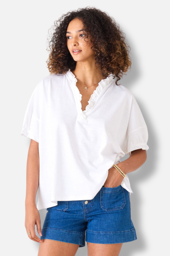 Amelia Ruffle Tee - White