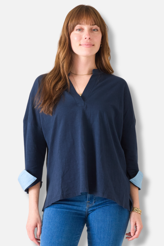 Amelia Cuff Tee - Navy