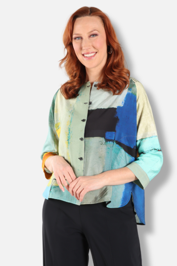 Button Jacket - Abstract Blue