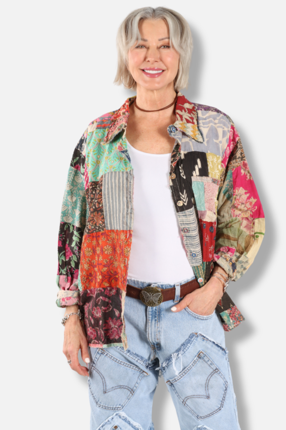 Patchwork Sunrise Top - Navy 