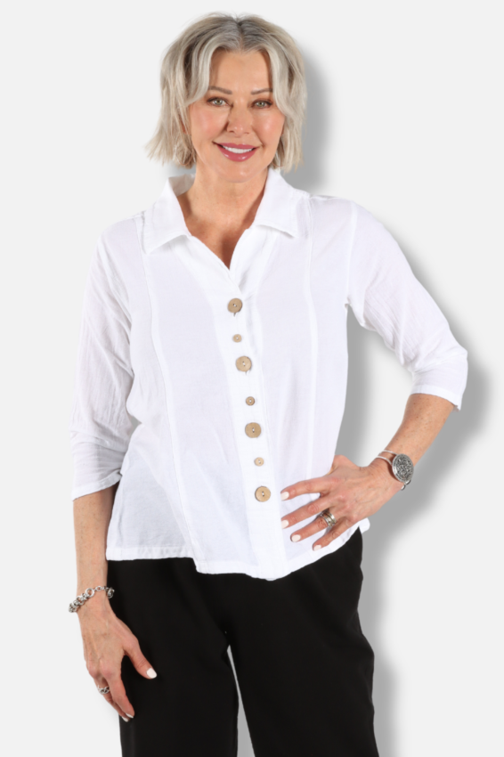 Novelty Button Top - White