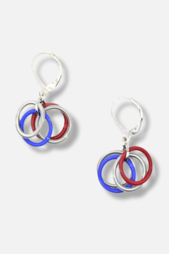 Multi Loop Earring - Silver, Red & Blue