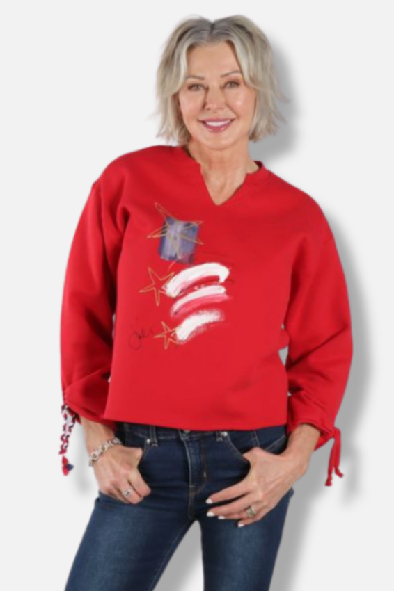 Crop Tie Pullover Plus - Red Flag