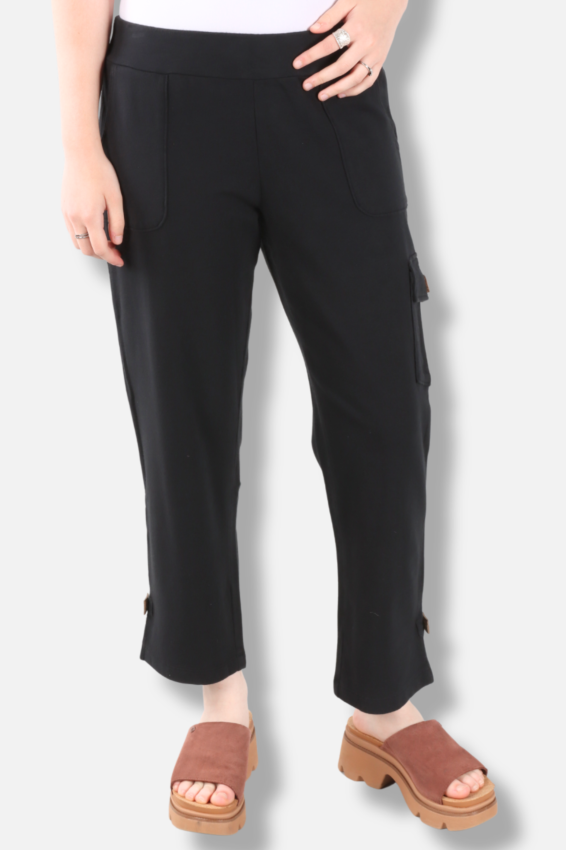 Button French Terry Pant - Black