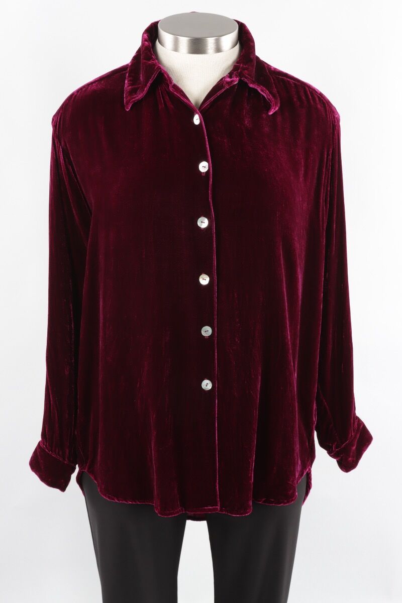 Velvet Boyfriend Shirt - Deep Red