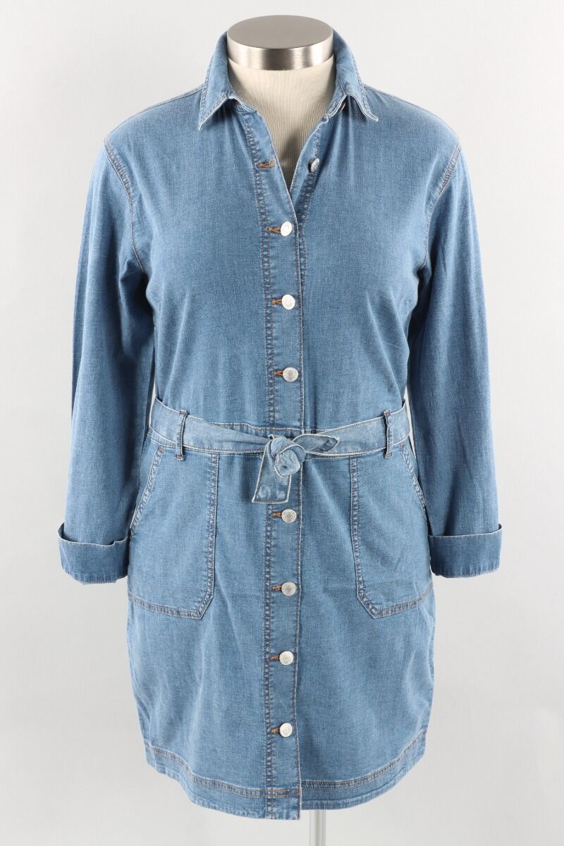 denim safari dress G by Giuliana Short Sleeve Denim Safari Dress - Tan