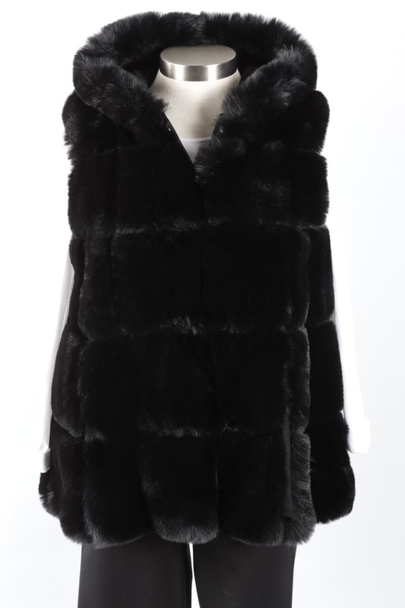 Hooded Faux Fur Vest Black
