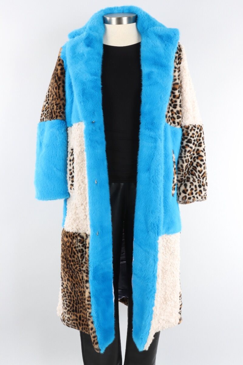 Blue Leopard Print Faux Fur Jacket Panther Embroidery – Jukebox Fashion