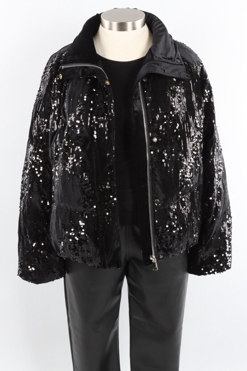 Sequin Puffer Down Jacket Black